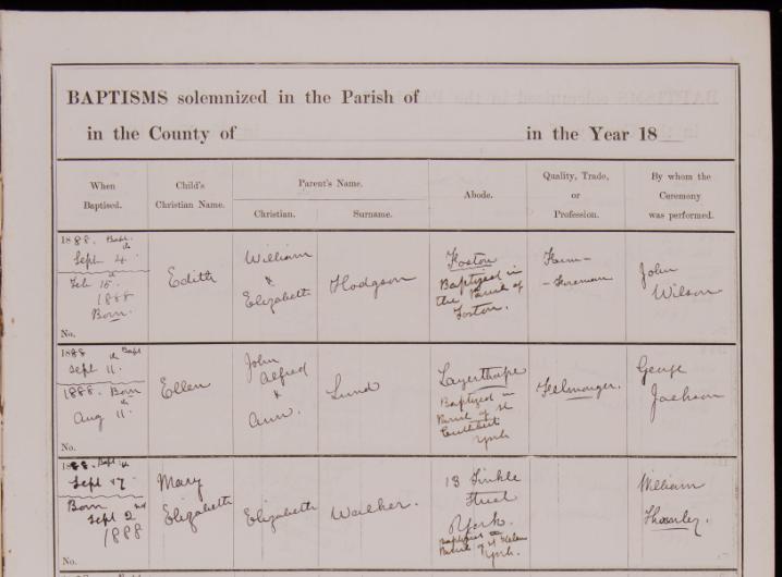 A page from a Methodist Baptism Register showing entries for 1888